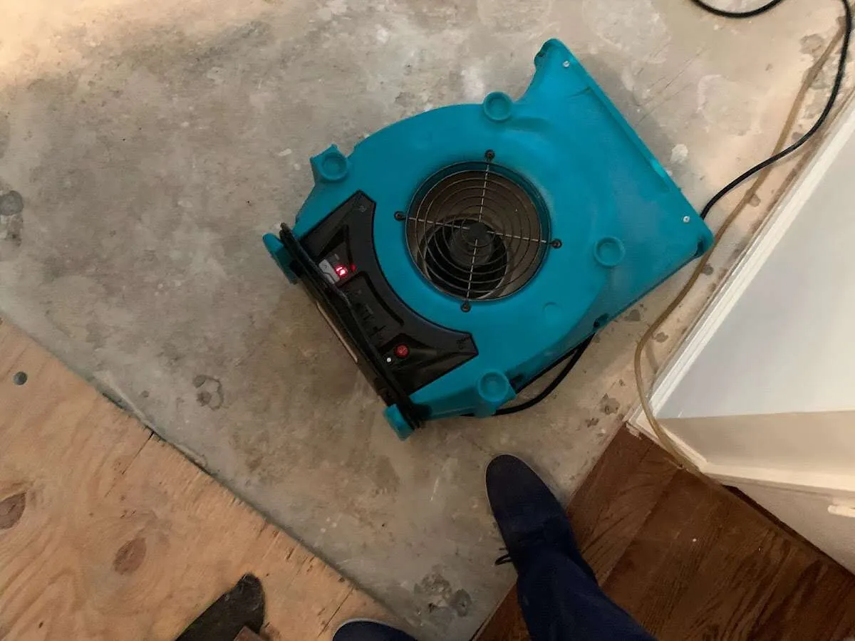Air mover drying subfloor during Leak Detection & Repair in Belleview
